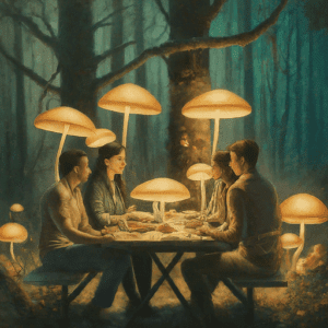 mushroom lamps outdoors in the woods by outdoortechlab.com