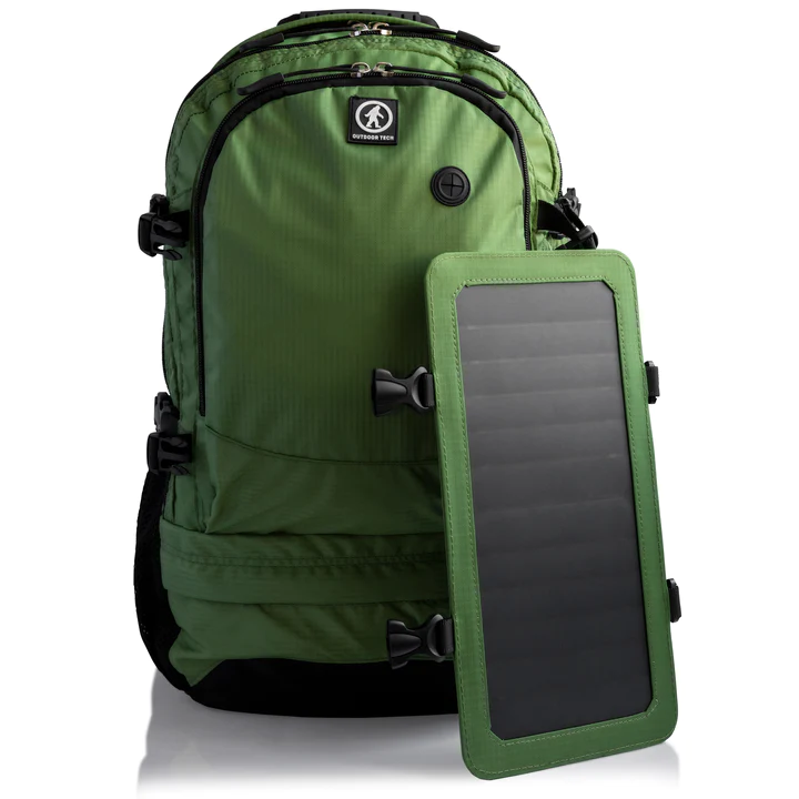 Smart outdoor gear, solar charger backpack with panel off test image outdoor tech lab