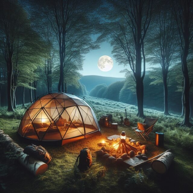 camping essentials, tent in moonlight