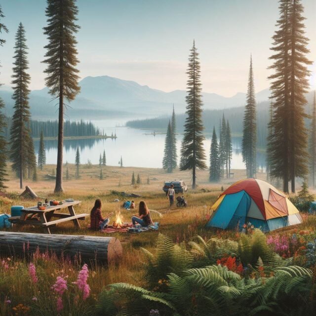 first camping trip, setting up the campsite