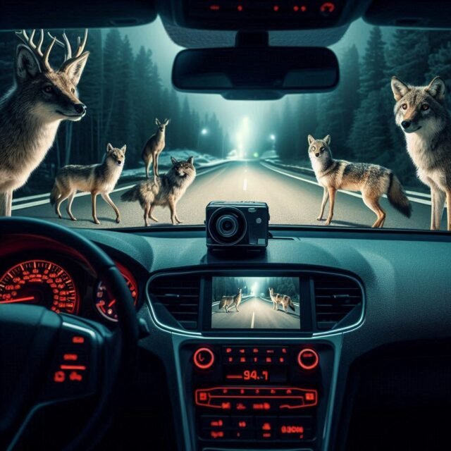 dashcam Amazon showdown with wolves and deer at night
