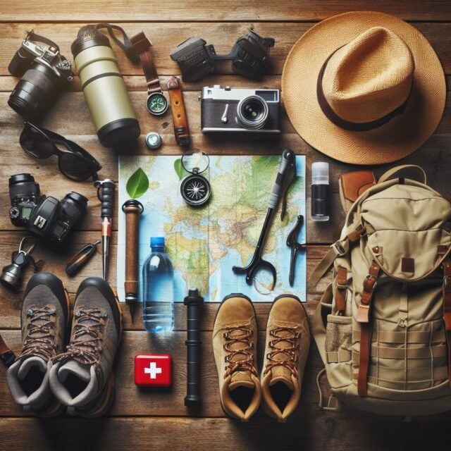 day hike essentials displayed outdoors