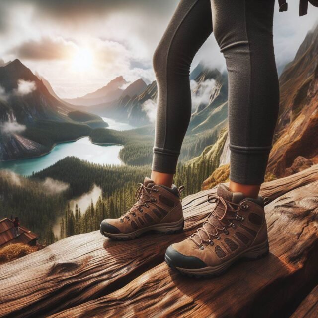 women's trail shoes on a log