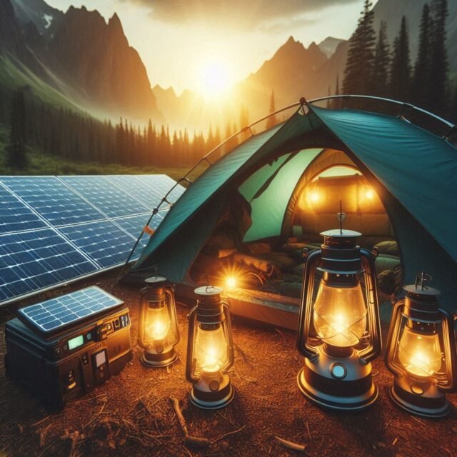 Modern top camping gadgets being used at evening