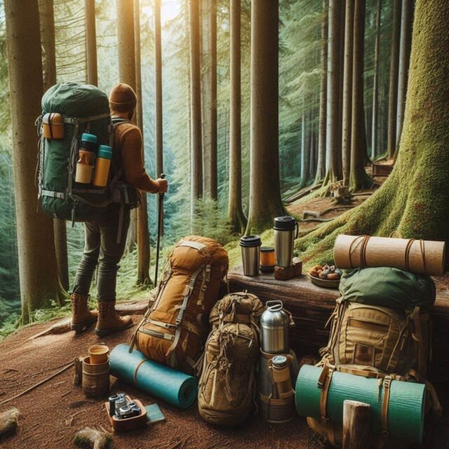 Backpacking gear displayed on camping trip by Outdoor Tech Lab