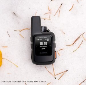 Winter image of a black garmin inreach mini 2 satellite communicator