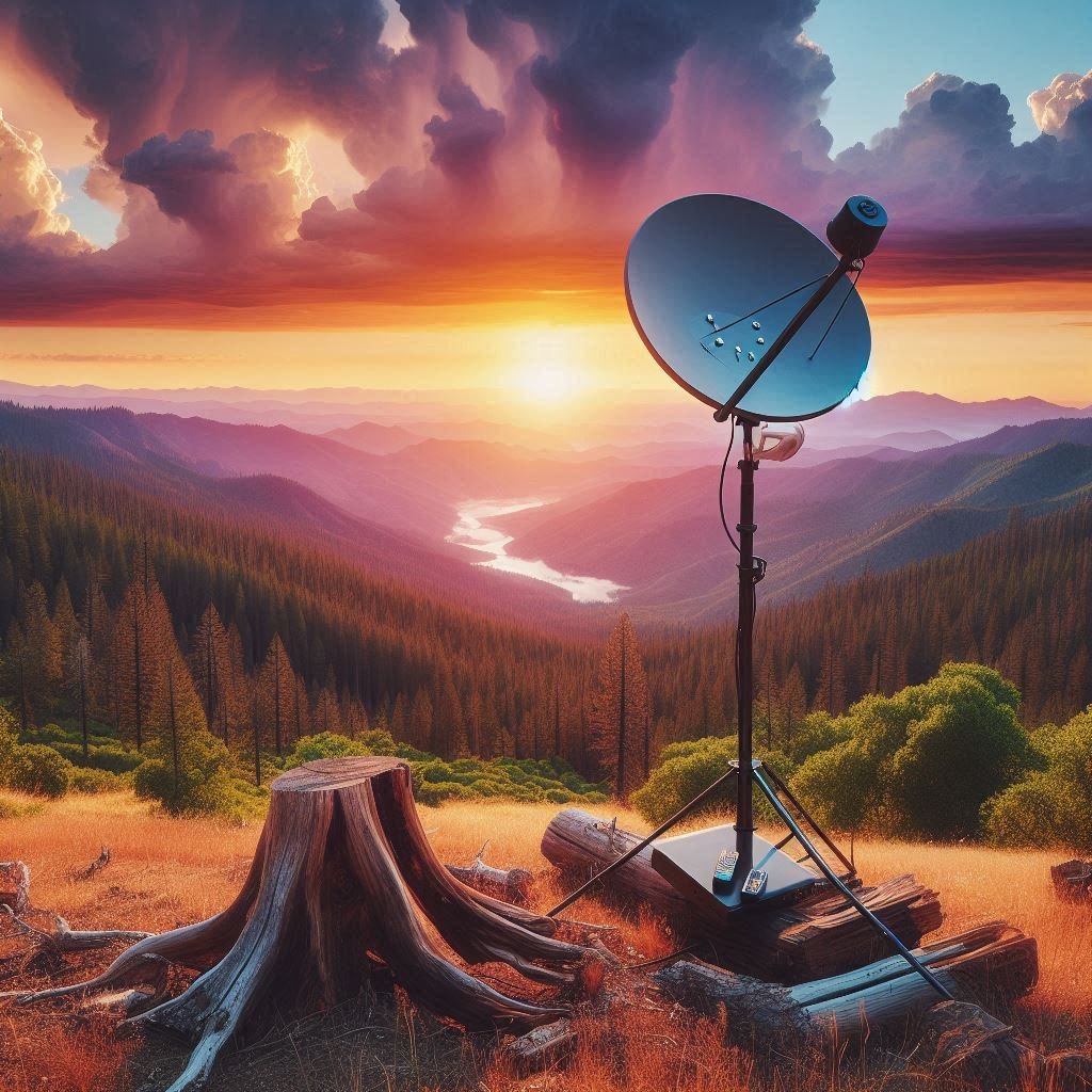 Directv satellite dish set up with an amazing mountain view.