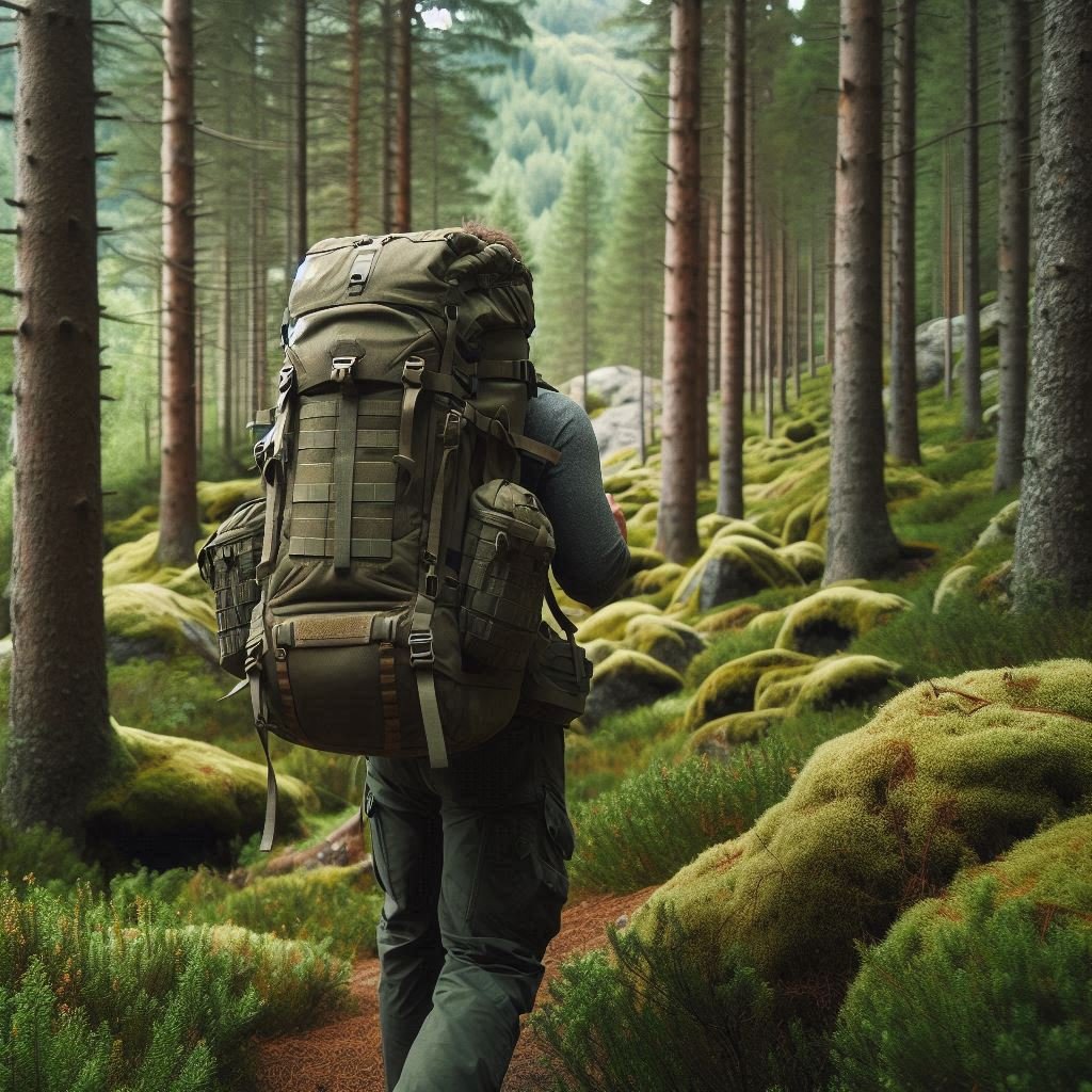 Examples of hiking backpacks being used in the forest on a trek.