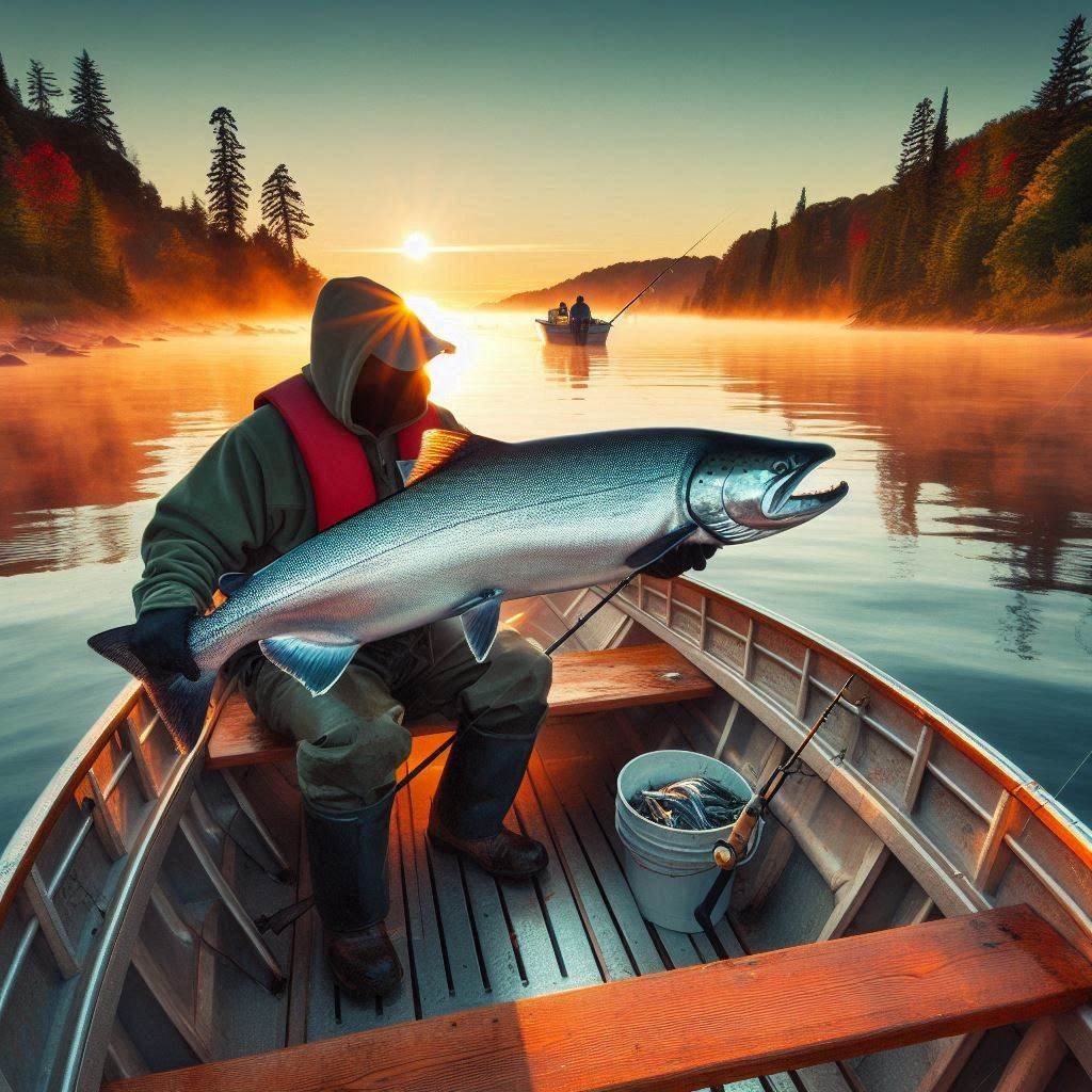 Image depicting jigging king salmon in the early fall on Pere Marquette Lake.