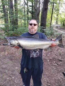 Jigging king salmon off the Ludington, MI pier in 2024.