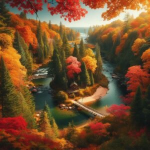 Amazing bridge image with fall colors all around.