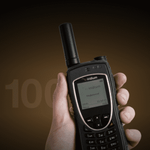 Iridium extreme 9575 satellite phone in hand for outdoor tech lab testing