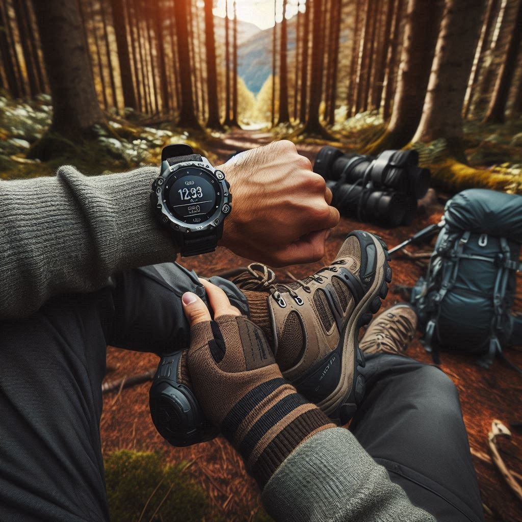 Hiking image form the forest with modern outdoor gear being used