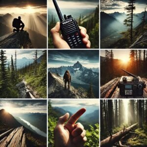 Wilderness setting with different 2 way radio devices being used