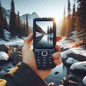 a view of a winter forest scene with stream while using a satellite messenger