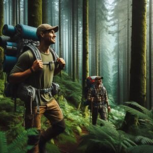 Image of an awesome forest trail with hikers helping with our new backpacking guide