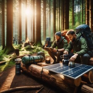 Top eco-smart gear being used on a camping trip in the woods